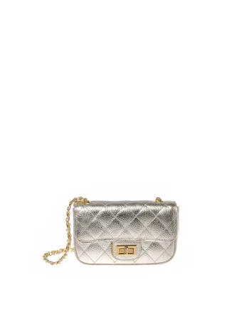 Geanta crossbody din piele cu aspect metalizat, Auriu