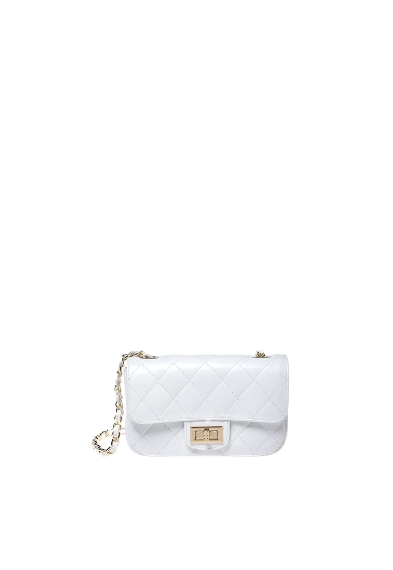 Geanta crossbody din piele cu bareta din lant, Alb