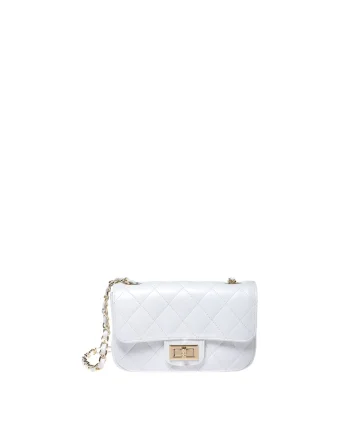 Geanta crossbody din piele cu bareta din lant, Alb