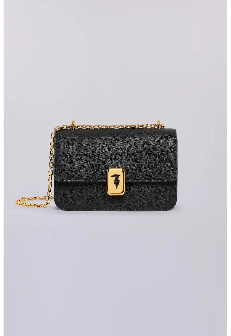 Geanta crossbody piele cu bareta lantdwqfwq, Negru