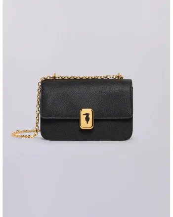 Geanta crossbody piele cu bareta lantdwqfwq, Negru