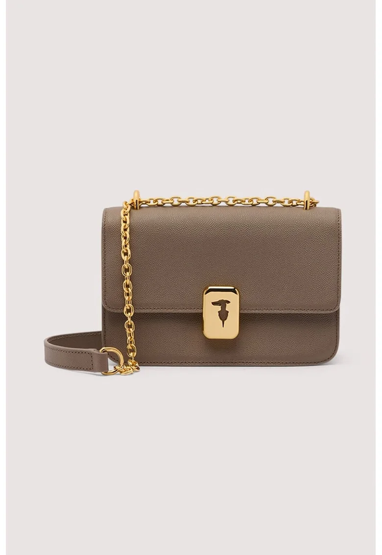 Geanta crossbody piele cu bareta lantdwqfwq, Maro cafeniu, 13.5x20x7 cm