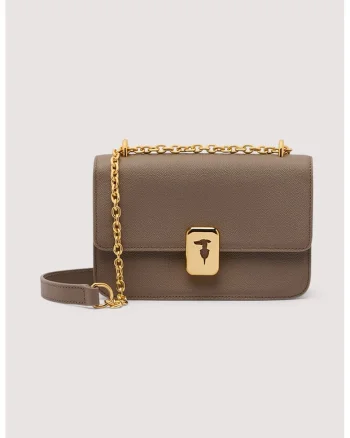 Geanta crossbody piele cu bareta lantdwqfwq, Maro cafeniu, 13.5x20x7 cm