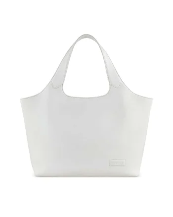 Geanta dama  Elsa marime M, piele naturala, set 4 piese, geanta laptop 13", crossbody si pouch, eleganta, alba, 494610