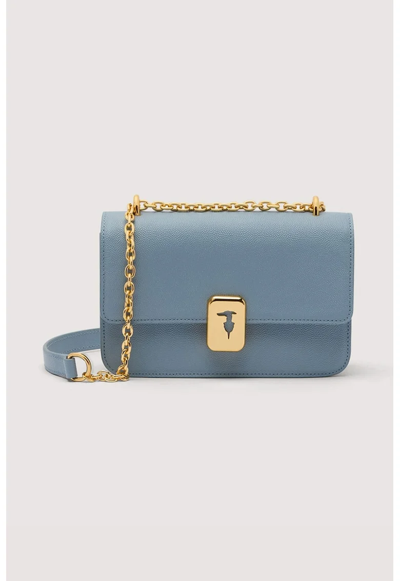Geanta crossbody piele cu bareta lantdwqfwq, Albastru prafuit, 13.5x20x7 cm