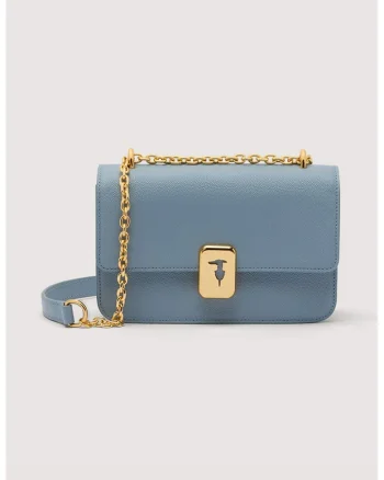 Geanta crossbody piele cu bareta lantdwqfwq, Albastru prafuit, 13.5x20x7 cm