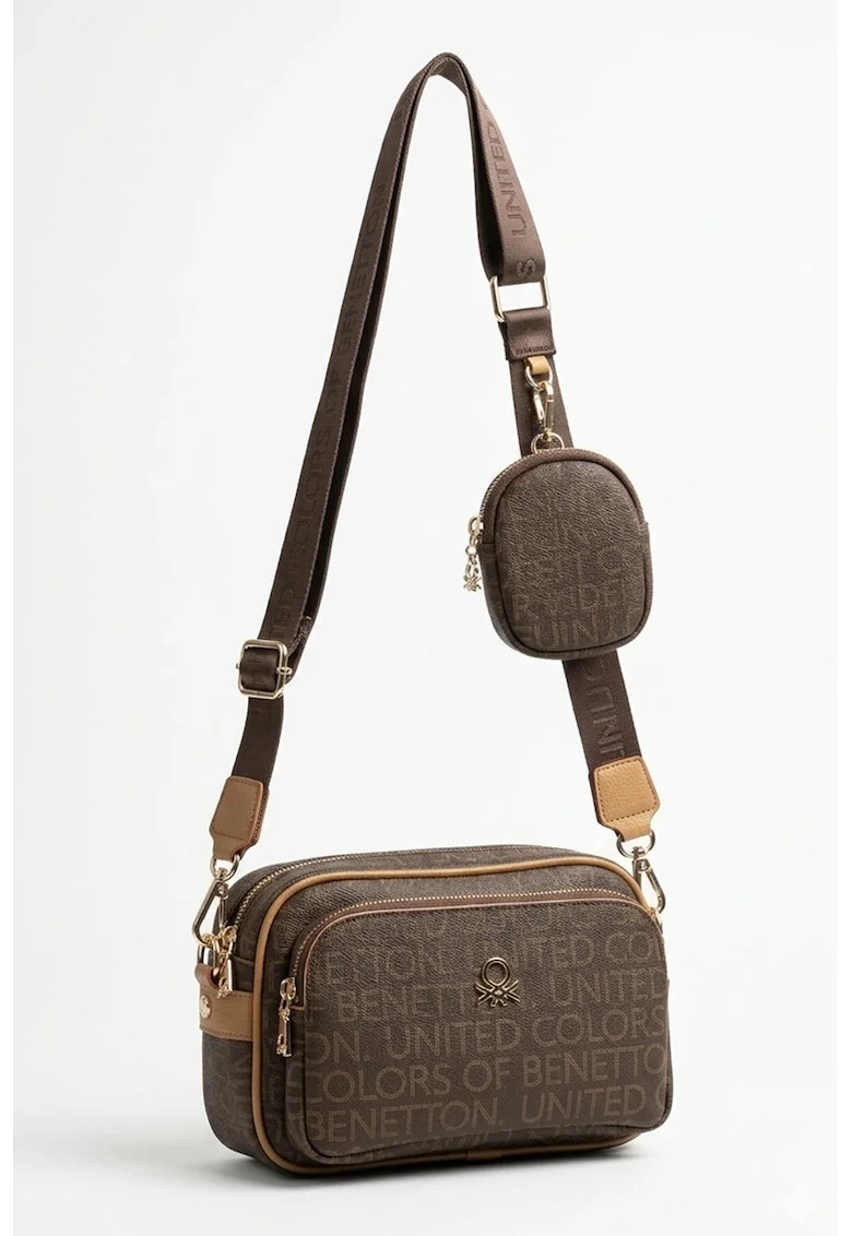Geanta crossbody cu etui detasabil, Maro inchis/Maro camel