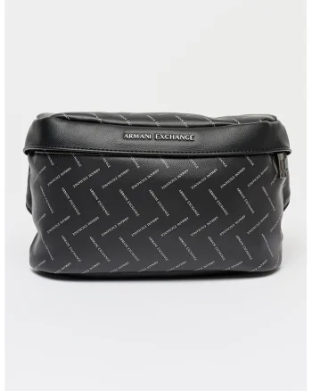 Geanta crossbody de piele ecologica cu model logo, Negru/Gri deschis/Gri inchis
