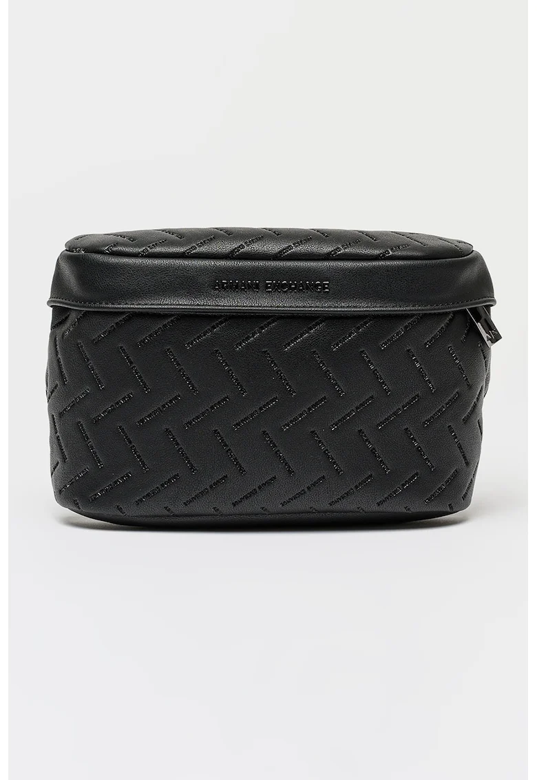 Geanta crossbody cu logo stantat, Negru