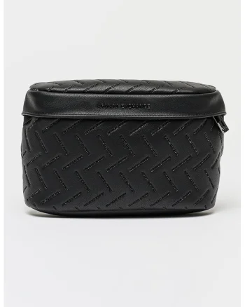 Geanta crossbody cu logo stantat, Negru
