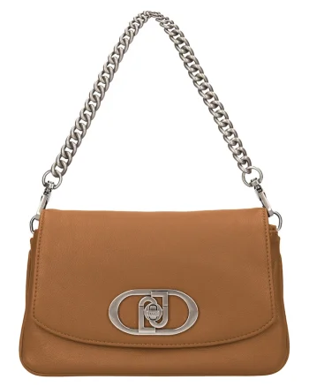 Geanta crossbody de piele ecologica cu maner de lant, Caramel