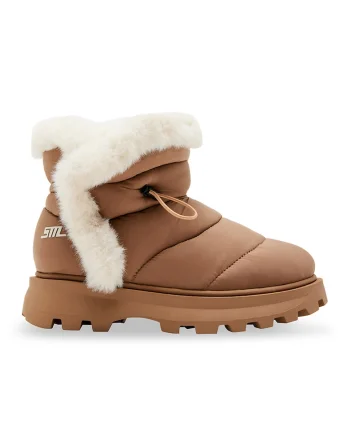 Ghete slip-on cu garnituri din blana sintetica Frostee, Caramel