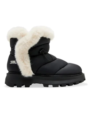 Ghete slip-on cu garnituri din blana sintetica Frostee, Alb fildes/Negru