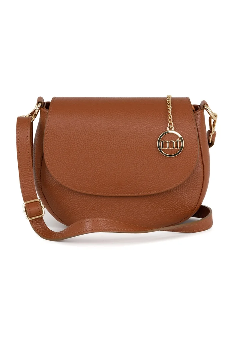 Geanta crossbody de piele cu clapa, Maro scortisoara
