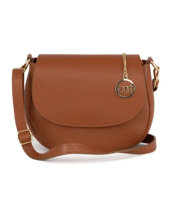Geanta crossbody de piele cu clapa, Maro scortisoara