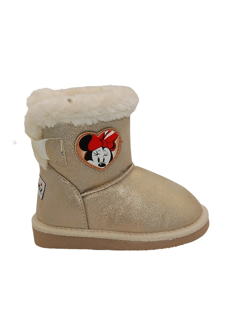 Ghete slip-on cu aplicatii cu Minnie Mouse, Auriu/Crem