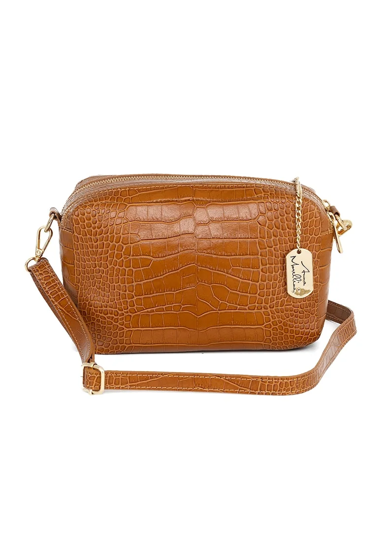 Geanta crossbody de piele cu bareta detasabila, Maro scortisoara