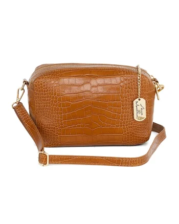 Geanta crossbody de piele cu bareta detasabila, Maro scortisoara
