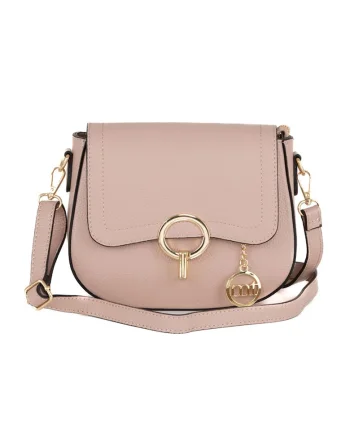 Geanta crossbody din piele, Roz prafuit