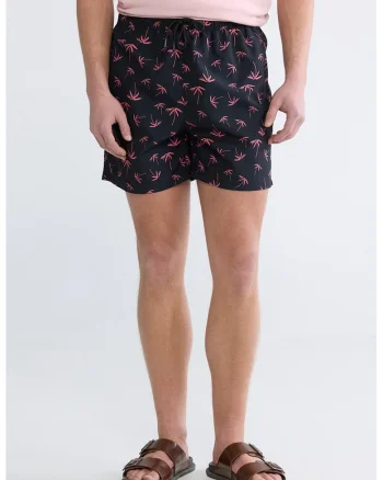 Pantaloni scurti de baie cu chiloti interiori de plasa si model, Negru/Roz