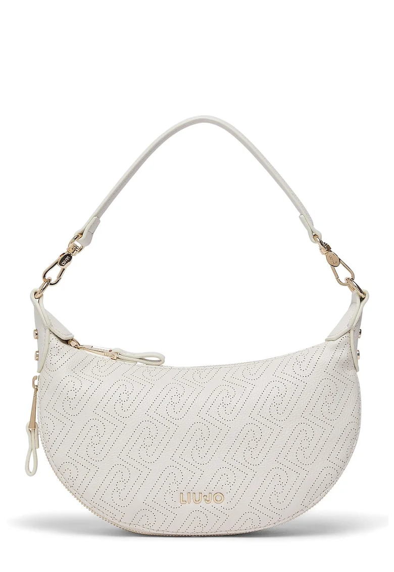 Geanta crossbody cu fermoar si bareta ajustabila, Alb murdar