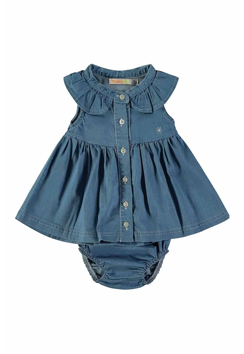 Rochie din material chambray si chiloti, Albastru gentian