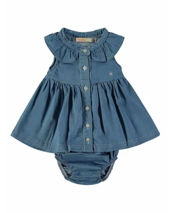 Rochie din material chambray si chiloti, Albastru gentian