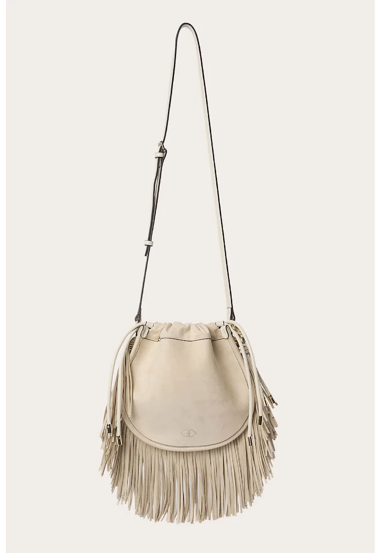 Geanta crossbody cu franjuri, Crem