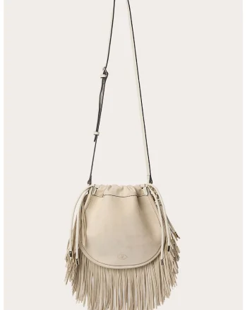 Geanta crossbody cu franjuri, Crem