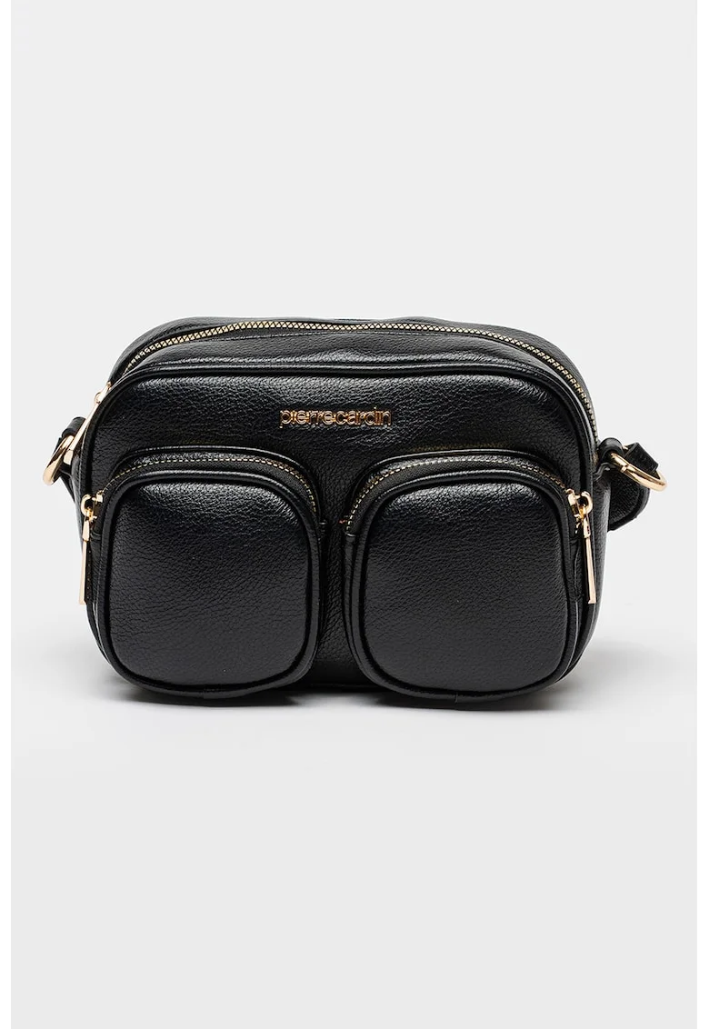 Geanta crossbody de piele ecologica cu buzunare multiple, Negru