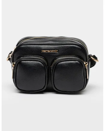 Geanta crossbody de piele ecologica cu buzunare multiple, Negru