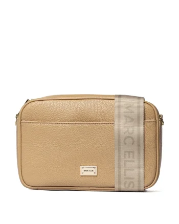 Geanta crossbody de piele cu bareta cu model logo Perugia, Maro camel