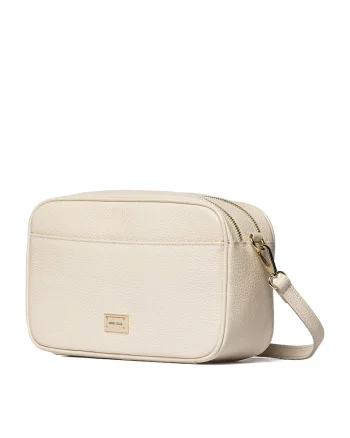 Geanta crossbody de piele cu bareta cu model logo Perugia, Bej
