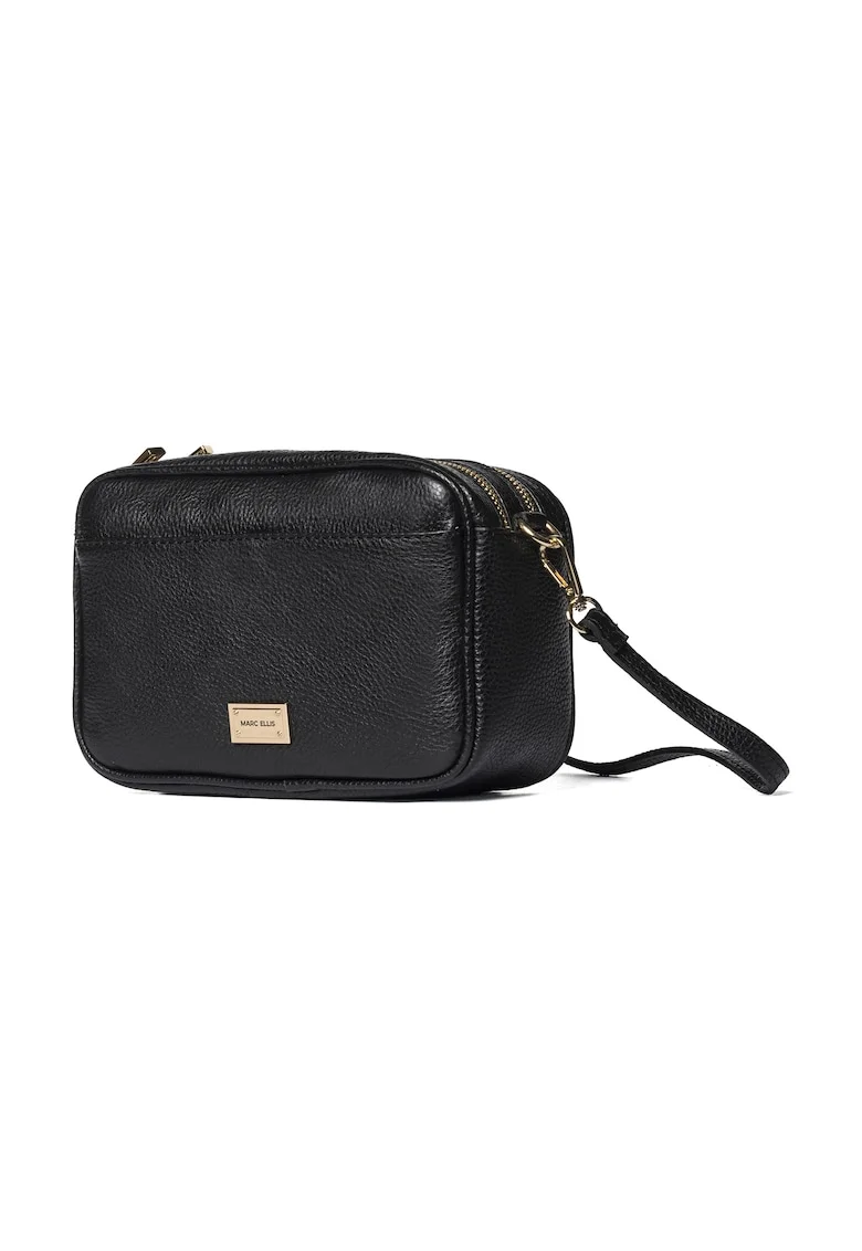 Geanta crossbody de piele cu bareta textila Seraphina Prime, Negru