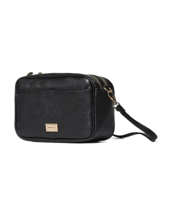 Geanta crossbody de piele cu bareta textila Seraphina Prime, Negru
