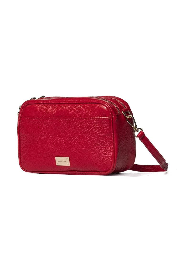 Geanta crossbody de piele cu bareta textila Seraphina Prime, Rosu inchis