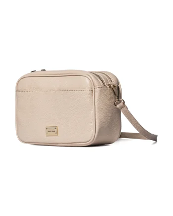 Geanta crossbody de piele cu bareta textila Seraphina Prime, Bej deschis