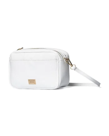 Geanta crossbody de piele cu bareta textila Seraphina Prime, Alb