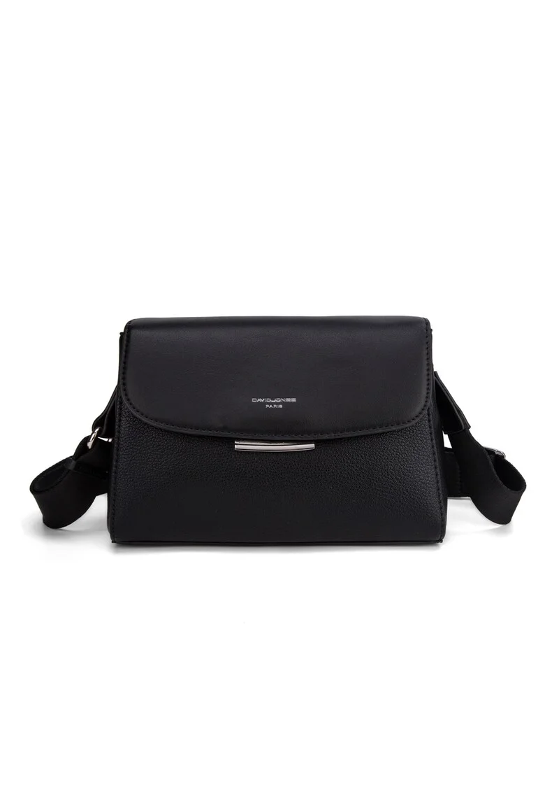 Geanta crossbody de piele ecologica cu clapa Elora Plus, Negru