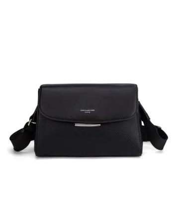 Geanta crossbody de piele ecologica cu clapa Elora Plus, Negru