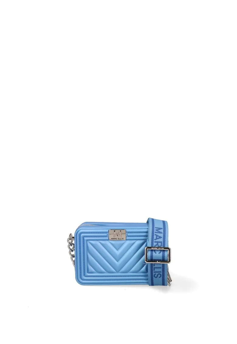 Geanta crossbody matlasata de piele ecologica cu fermoar Idalia Plus, Albastru azur