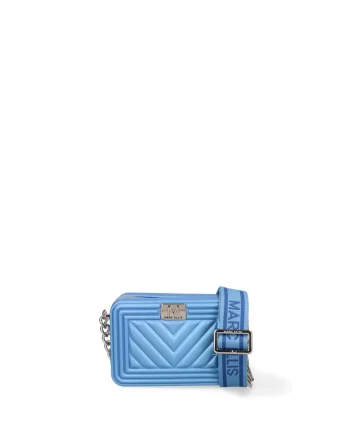 Geanta crossbody matlasata de piele ecologica cu fermoar Idalia Plus, Albastru azur