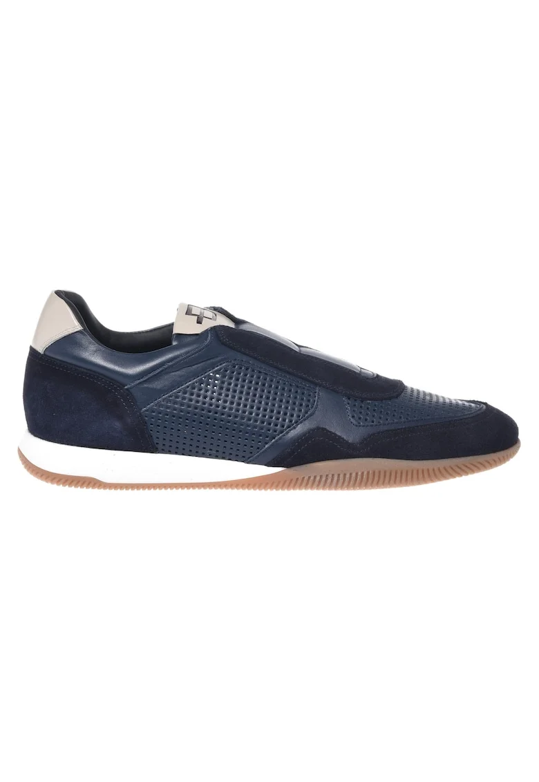 Pantofi sport slip-on de piele si piele intoarsa, Albastru
