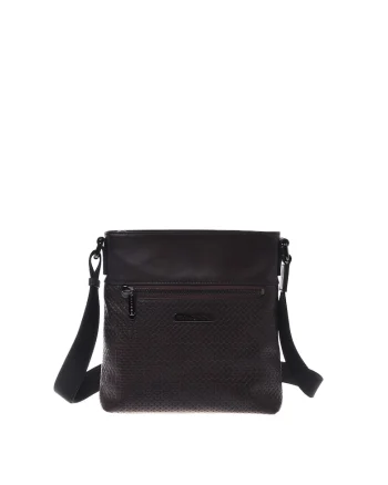 Geanta crossbody din piele cu buzunar cu fermoar, Maro
