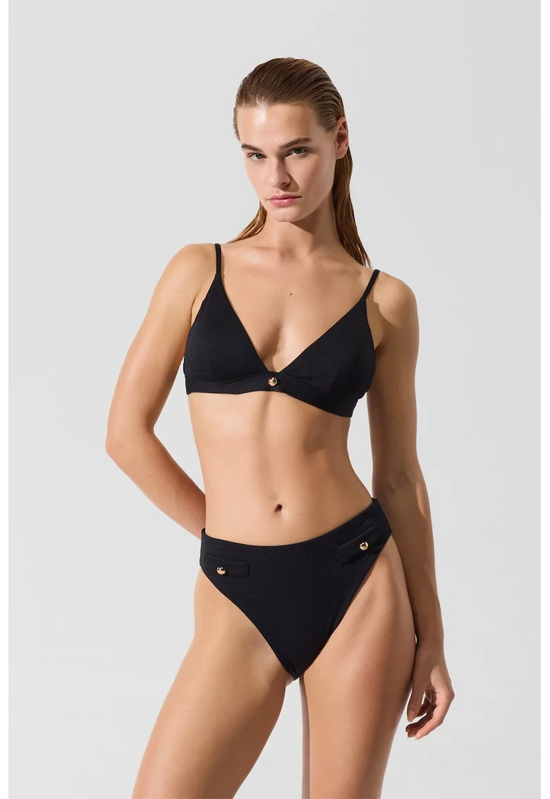Slip brazilian cu talie inalta, Negru