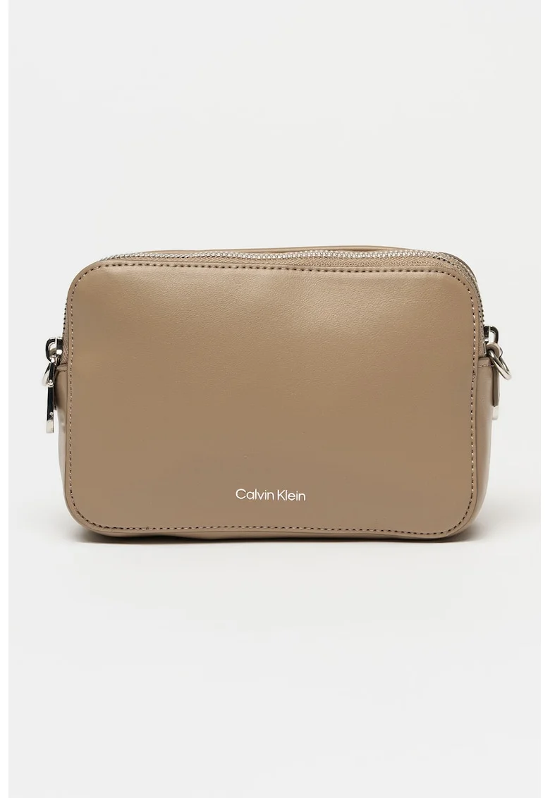 Geanta crossbody de piele ecologica cu bareta suplimentara, Maro taupe