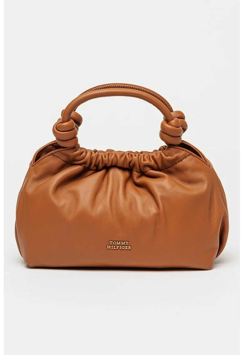 Geanta crossbody de piele cu logo, Caramel