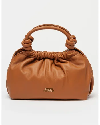 Geanta crossbody de piele cu logo, Caramel