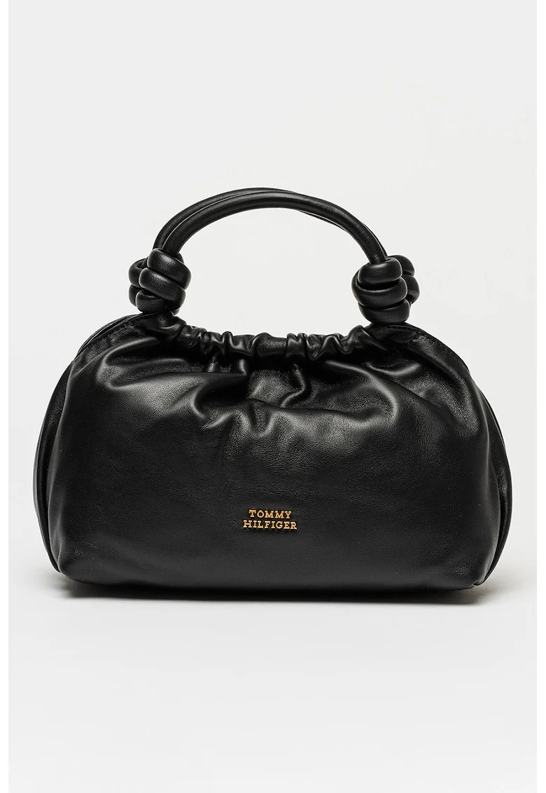 Geanta crossbody de piele cu logo, Negru