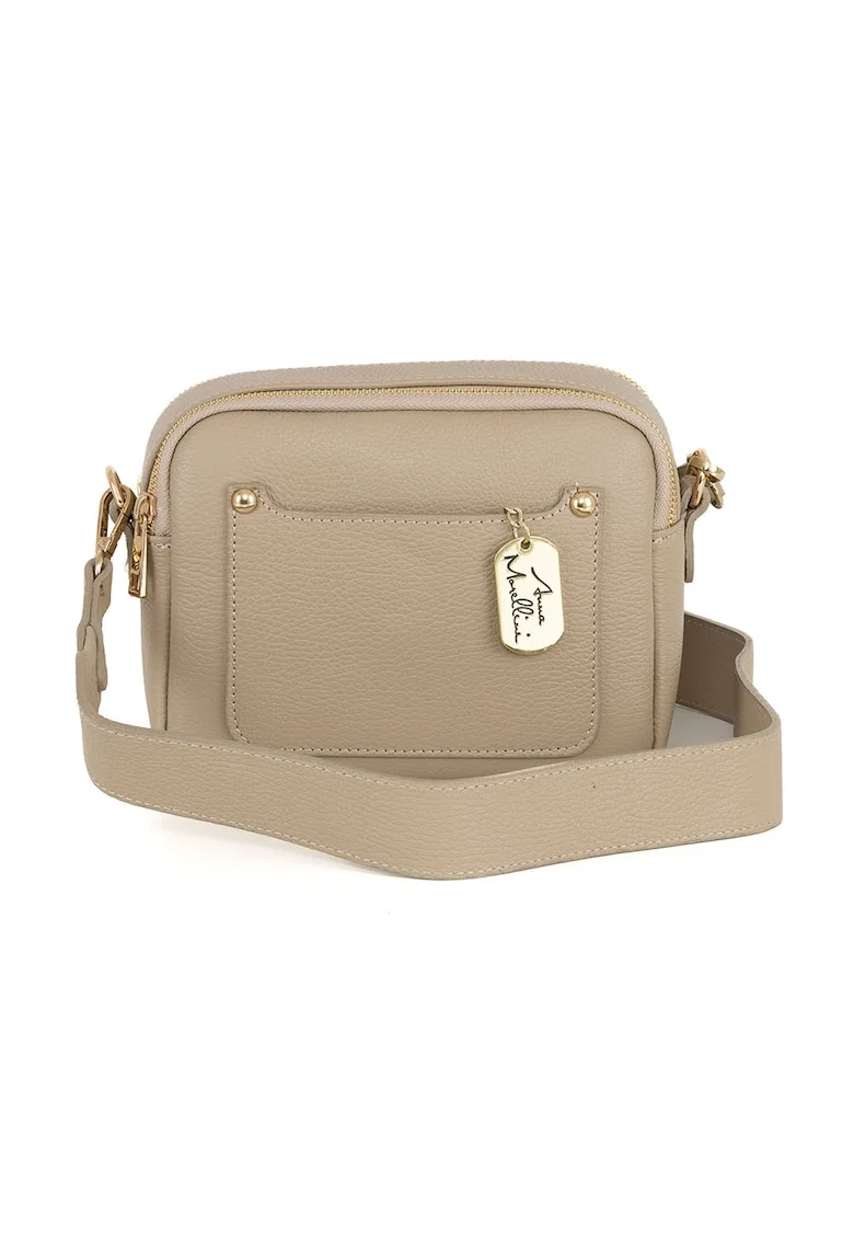 Geanta crossbody din piele cu bareta detasabila, Bej inchis